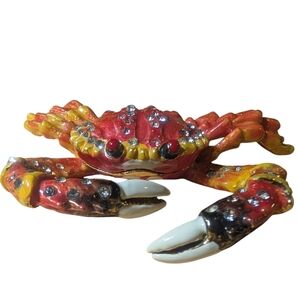 Vibrant Red and Yellow Crab Trinket Box